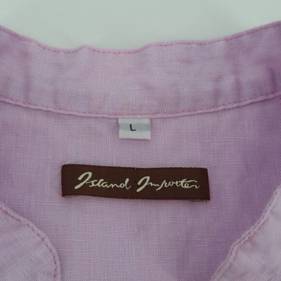 Island Importer Womens Large Purple Long Roll Tab Sleeves Linen Tunic Shirt Top - Picture 7 of 12